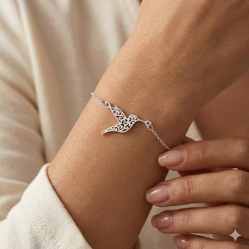 Dainty Hummingbird Chain Bracelet, Gold-Tone, 6.5-8.1 Inches Adjustable Length (Silver) by SUPAC - Used condition - Image 2