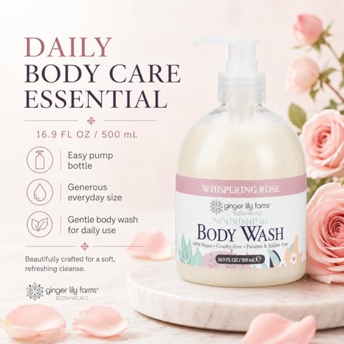 Image of Ginger Lily Farms Botanicals Body Wash, 16.9oz /6pk, Whispering Rose | 100% Vegan & Cruelty-Free | Nourishing Bath & Shower Gel for All Skin Types
