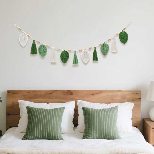 Hzzycaxli Macrame Wall Hanging Boho Leaves Woven Tapestry, Handmade Woven Leaf Wall Art Decorations for Nursery Apartment Dorm Living Room Bedroom