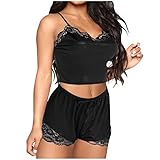 👙 Diseño: Conjunto de pantalones cortos camisola para mujer, ropa de dormir, conjunto de lencería para mujer, conjuntos de lencería sexy, nueva ropa interior de encaje de moda sexy, pijamas para dormir. el color del pijama es color sólido, lo que enfatiza el ambiente dulce y encantador de las mujeres, la tela de satén suave y el encaje se combinan para hacer que la gente sea más encantadora.