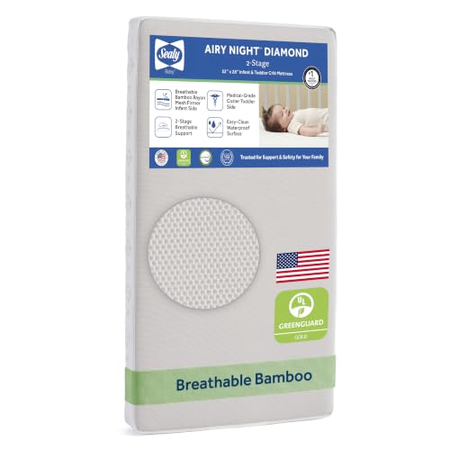 Image of Sealy Baby Infant & Toddler Crib Mattress - Airy Night 2-Stage, Waterproof and Breathable, GREENGUARD GOLD Certified, Made in USA, 52x28