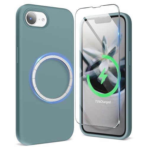 SURPHY Cover per iPhone 16e 6,1 Pollici 2025,Compatibile con Mag-Safe,Design Ultra Sottile,4 Strati Antiurto,Silicone Liquido Antiscivolo,Retro Custodia Anti-Graffio(Verde Cactus)