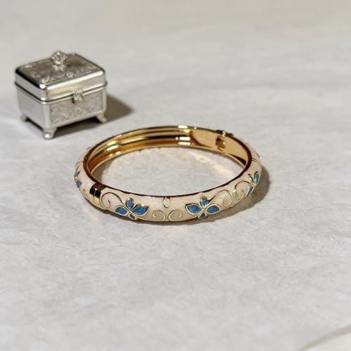 MQCEHTI Vintage Flower Cloisonne Bangle Bracelet for Women, Enamel Chunky Gold Plated Bracelets Jewelry Gifts (White Blue Flower) by MQCEHTI - Used condition - Image 2