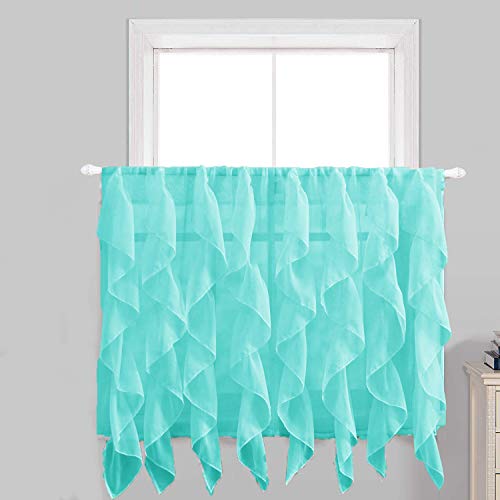 Rooney 2PC Sheer Voile Ruffled Kitchen Curtain Tiers (Sea, 28