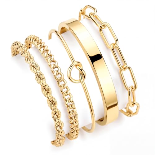 Gokeey Sterling Silver Cuff Bangle Bracelet Set for Women Waterproof, Non Tarnish S925 Silver Chunky Cuban Link Chain Heart Love Infinity Tie Knot Paperclip Beaded Twist Rope Silver Bracelets Fashion Jewelry Gifts Set