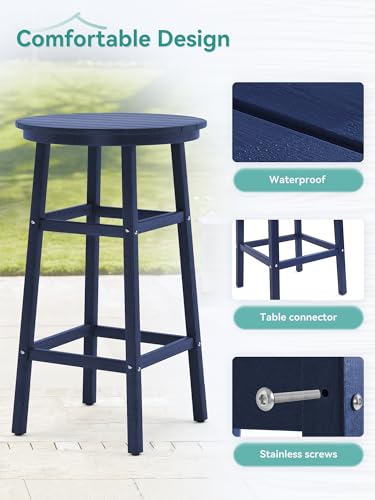Homenjoy Round Outdoor Bar Table, 41.5\'\' High Top Pub Table, HDPE Weather Resistant Bar Height Patio Table, Tall Bistro Table for Deck Pool Backyard Balcony, Navy