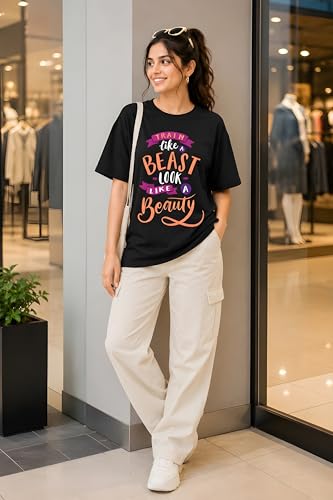 Image of Amazon Brand - Anarva Women Oversized Graphic Printed T Shirt 100% Cotton Drop Shoulder Loose Fit Baggy Casual Tshirt for Girls