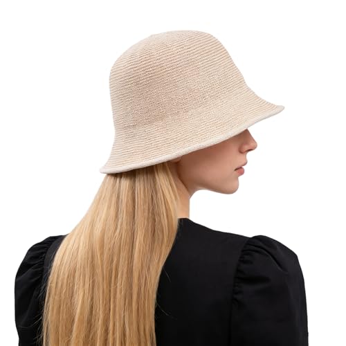 MILAKOO Mesh Woven Crochet Bucket Hat White Hemp Straw Knit Cap Summer Beach Hat for Women...