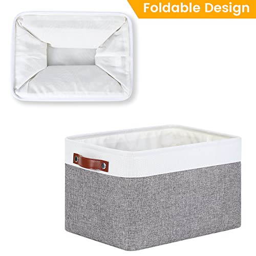Ecegeva Storage Baskets For Shelves, Large Rectangular Basket With Leather Handles For Organizing Toys Towels Books, Decorative Storage Baskets For Shelves Closet Laundry Nursery Storage(White&Grey) #TOP6