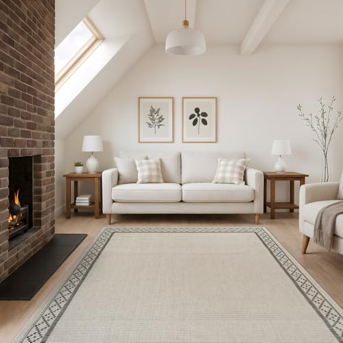 Luul Home Easy Jute Rugs 5x7 Frame Bone Color Living Room Indoor Outdoor Area Rug for Patio and Kitchen Rug High Traffic Washable Easy to Clean Solid Boho Woven Design Carpet (5 x 7)