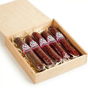 Salami Wurst Sticks in Holzkiste vom Metzgerweltmeister Freyberger in Geschenk-Box | Nürnberger Wurst & Fleisch Geschenkideen | lustiges Geschenk | Wurstsnack aus regionalem Fleisch