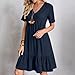 Summer Dresses for Women Solid Color V-Neck Short Sleeve Midi Dress Pleated Swing Short Beach Sundresses