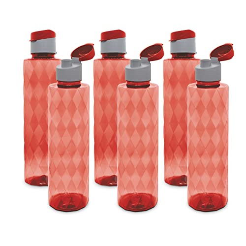 Image of Flair Forever PET Water Bottles with Fliptop Lid Set of 6 Pcs 1000 ML (RED)