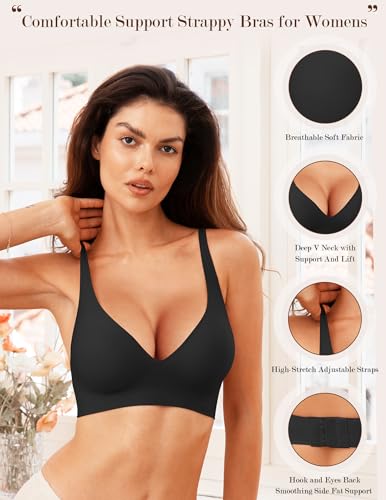 Womens Wireless Bra No Underwire Seamless Push Up Bra Comfort Full Coverage Padded Soft Vneck Everyday Bralette - Image 5
