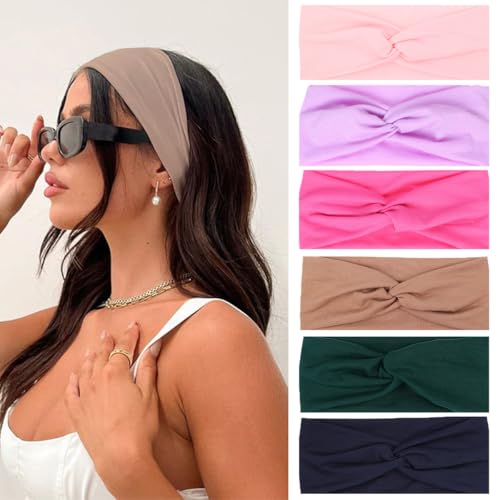 Kachanaa 6 Pack Elastic Fashion Non-slip Bandana Headbands for Women Knot Floral Printed Hair Band Scarf Turban for Yoga Outdoor Sport Sweat Wicking for Girls