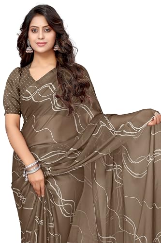 Image of MIRCHI FASHION Saree for Woman Chiffon Georgette Geometric Printed | Lightweight Farewell and Women's Office Sari with Blouse Piece