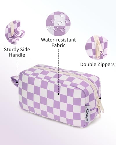 Image of Narwey Small Checkered Makeup Bag for Purse Travel Makeup Pouch Mini Cosmetic Bag Zipper Pouch for Women (Purple Checkerboard, Small)