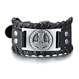WYPAN Geflochtenes Lederarmband Für Herren, Viking Nordic Mit Thors Hammer Runen Amulett Armreif Skandinavischer Keltischer Heidnischer Schmuck Aus Talisman,Schwarz