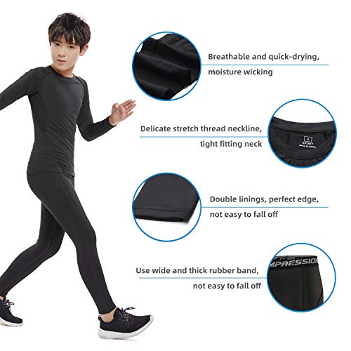 Image of 2 /3 /4 Pcs Boys Girls Base Layer Athletic Compression Leggings and Shirts Thermal Underwear Set Running Pants Tights