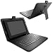 Skque Universal Leather Case Cover Stand with Micro Cable Keyboard for 10 Inch Tablets, Black (NEW Updated 2018 Version)