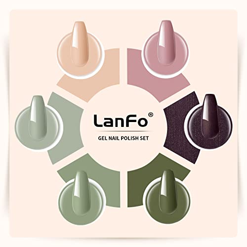 Lanfo 6 Colors Gel Nail Polish Set Nude Green Gel Nail Polish Uv Led Nail Lamp Soak Off Gel Polish Nail Art Manicure At Home #TOP1
