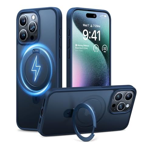 TORRAS Ultra-Magnetic Ostand for iPhone 15 Pro Case, [Compatible with MagSafe] [Flexible Stable Stand] Military-Grade Protection Translucent Slim Anti