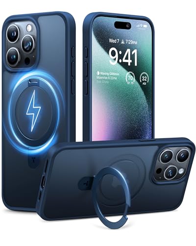 TORRAS Ultra-Magnetic Ostand for iPhone 15 Pro Case, [Compatible with MagSafe] [Flexible Stable Stand] Military-Grade Protection Translucent Slim Anti-Scratch Ring Kickstand, Navy Blue 6.1'