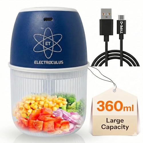 Image of Rechargeable mini electric chopper for kitchen,360 ml, Food Grade Bowl, Stainless Steel Blades, One Touch operation, Mincing Garlic, Ginger, Onion, Vegetable, Nuts(OXFORD BLUE)