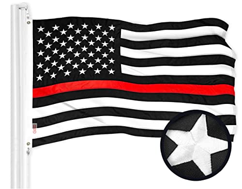 G128 Thin Red Line American Flag | 3x5 Ft | ToughWeave Series Embroidered 210D Polyester | Duty and Honor Flag, Embroidered Design, Indoor/Outdoor, Vibrant Colors, Brass Grommets