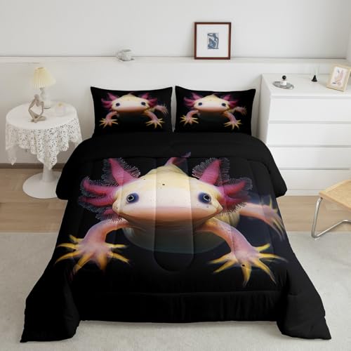 Axolotl Bedding Set - Queen Size Cute 3D Axolotl Comforter & Duvet Set - Lightweight, Soft, Warm Quilt for Kids, Teens, Men & Adults