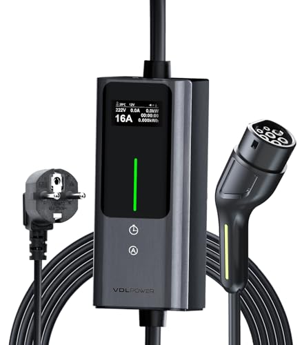 VDLPOWERVP Chargeur Voiture Electrique, 8M /3.6KW EV Chargeur Type 2, Cable Recharge Véhicule Electrique[6/8/10/13/16A] avec EU Schuko, Borne de Recharge Monophasé IP65 (3.68KW-8M)