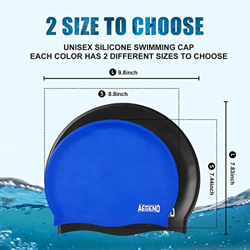 Aegend Unisex Swim Caps Waterproof Silicone Swimming Cap Adult For Men, Women, Youth, 2 Pack, Black & Blue, Large #TOP1