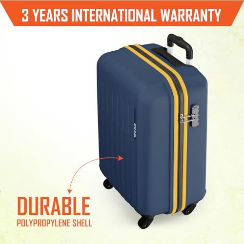 Image of Safari Cabin Genius Alley 55cm Trolley Bag Hard Case Polypropylene, 4 Spinner Wheels, 360 Degree Wheeling Carry on Luggage, Travel Bag, Suitcase for Travel, Trolley Bags for Travel, Navy