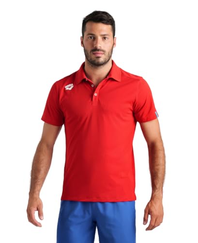 ARENA Unisex Team Solid Polo Shirt Short Sleeve Quick Dry Active Tee Regular Fit Athletic Top Gym Exercise Training, Red, Small