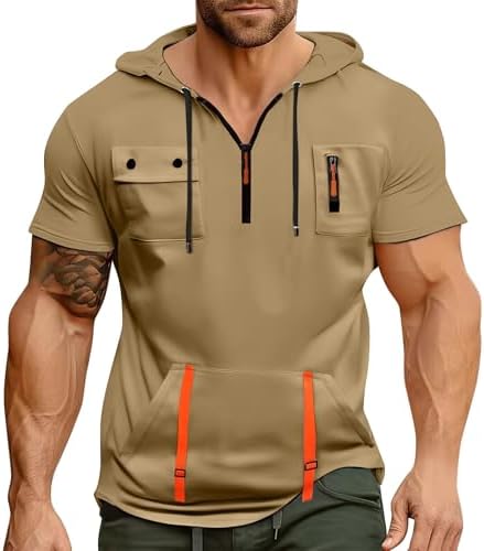 Hoodies for Men Quarter Zip Hoodie Lightweight Sweatshirt Pullover Oversized Hooded Tshirts with Pocket