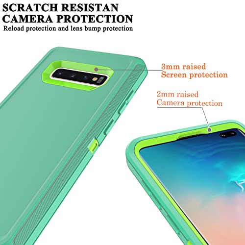 Ymhxcy S10 Plus Case With Self Healing Flexible Tpu Film[2 Pack] And Camera Lens Screen Protective Film[2 Pack], Heavy Protection Cover For Samsung Galaxy S10 Plus-Aqua Blue And Lime Green #TOP3