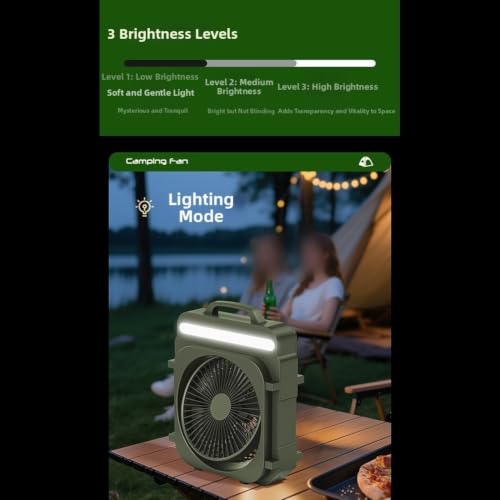 Ventilador de camping de 5 velocidades con panel solar portátil y recargable 8