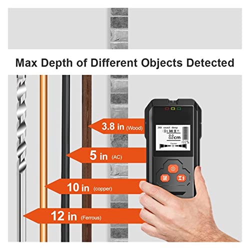 Metaaldetector Metaaldetector Backlit Zwart Airco Houtdetector Kabel Draad Diepte Tracker Wall Scanner LCD HD Weergave zoemer Voor volwassen kind (Color : Black, Size : With Battery) - Image 5