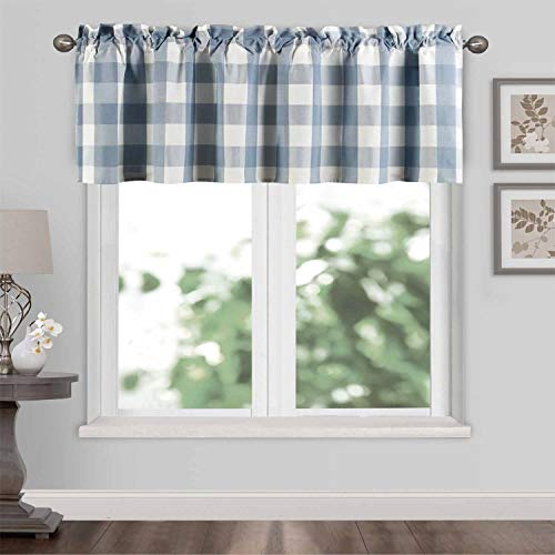 Shunjie.home Buffalo Plaid Valances For Kitchen 54" X 18",Farmhouse Check Plaid Valances For Window Treatment Decor (1, Blue And White) #TOP18