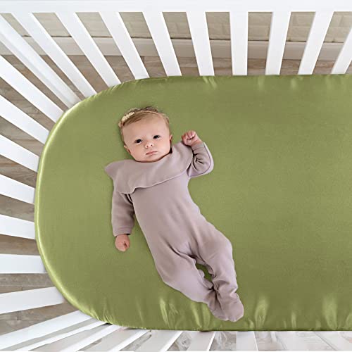 Image of SiinvdaBZX Satin Bassinet Sheets for Baby Hair, Sage Green | Silk-Like Soft Bassinet Fitted Sheets for Hourglass, Oval & Rectangular Bassinet Mattress