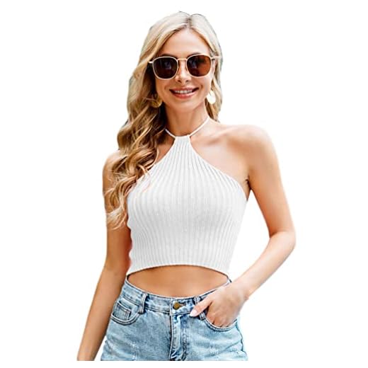 PengGengA Ny damlinne halterneck halterneck linne sexiga damer enfärgad bandväst, Vitt, XL