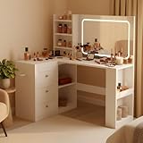 YOUDENOVA Schminktisch mit Großer Spiegel, L-förmiger...