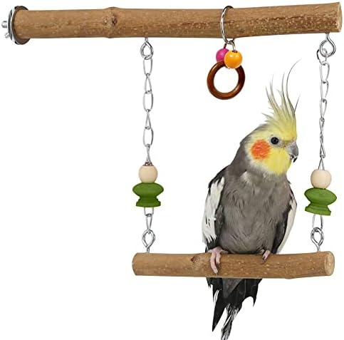 La La Pet® Wood Bird Swing with Hardware Pet Bird Swing Parakeet Perch Stand Cockatiel Perch Swing Lovebird Cage Perch Bird Swing Toy for Bird Cage Decoration