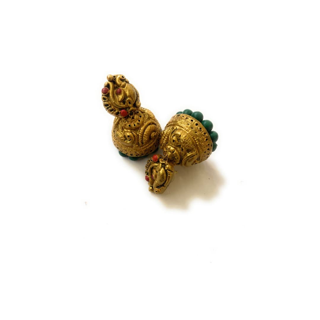 Sanaas Terracotta beautiful Handmade Jhumka with traditional design (Medium) (Gold&Red) (B0B2FCCQRY) Amazon Price History, Amazon Price Tracker