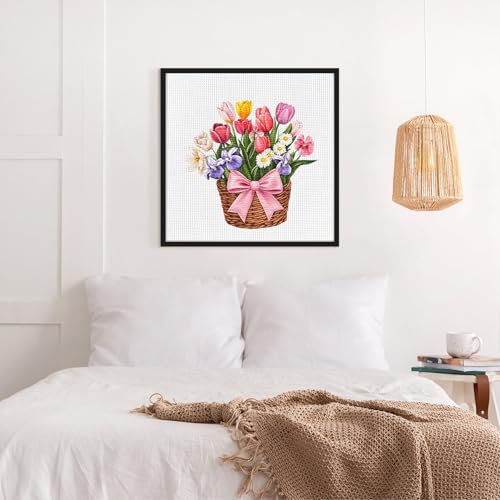 Miniatura 3 de Kits De Punto De Cruz De Tulipanes, Serie De Flores Lindas, Kit De Bordado Para Principiantes Con Tela De 11 Quilates E Hilos Vibrantes, Regalo Consciente Para Decoración Del Hogar Y La Oficina, 9.45