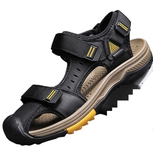 Fashion Men's Large Size Backpacking Hiking Sandals, Breathable Classics Real Leather Sandals, Outdoor Sports Closed Toe Beach Shoes