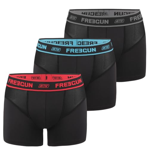 FREEGUN Boxer Homme Durable, Calecon Homme, AKTIV, Agréable et sans Déformation (Lot de 3), Noir Taille M