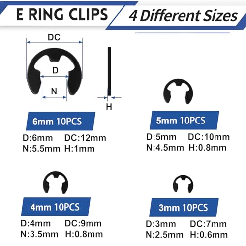 Sopnom E Clip Tool, E Clips Removal and Installation Assortment Kit Tool Set, Exchangeable 4 Sizes (3/4/5/6mm) Clip Rings Kit & 40Pcs E Clips