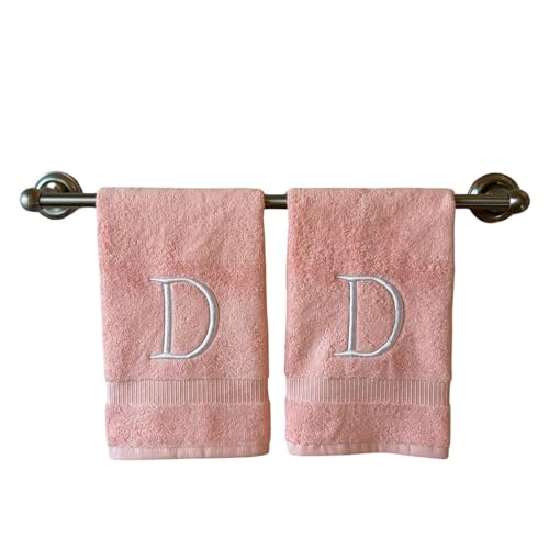 Pink with White Monogrammed Hand Towels for Bathroom - Set of 2 Letter D