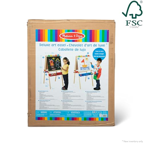 Melissa & Doug Deluxe Standing Art Easel - Dry-Erase Board, Chalkboard, Paper Roller